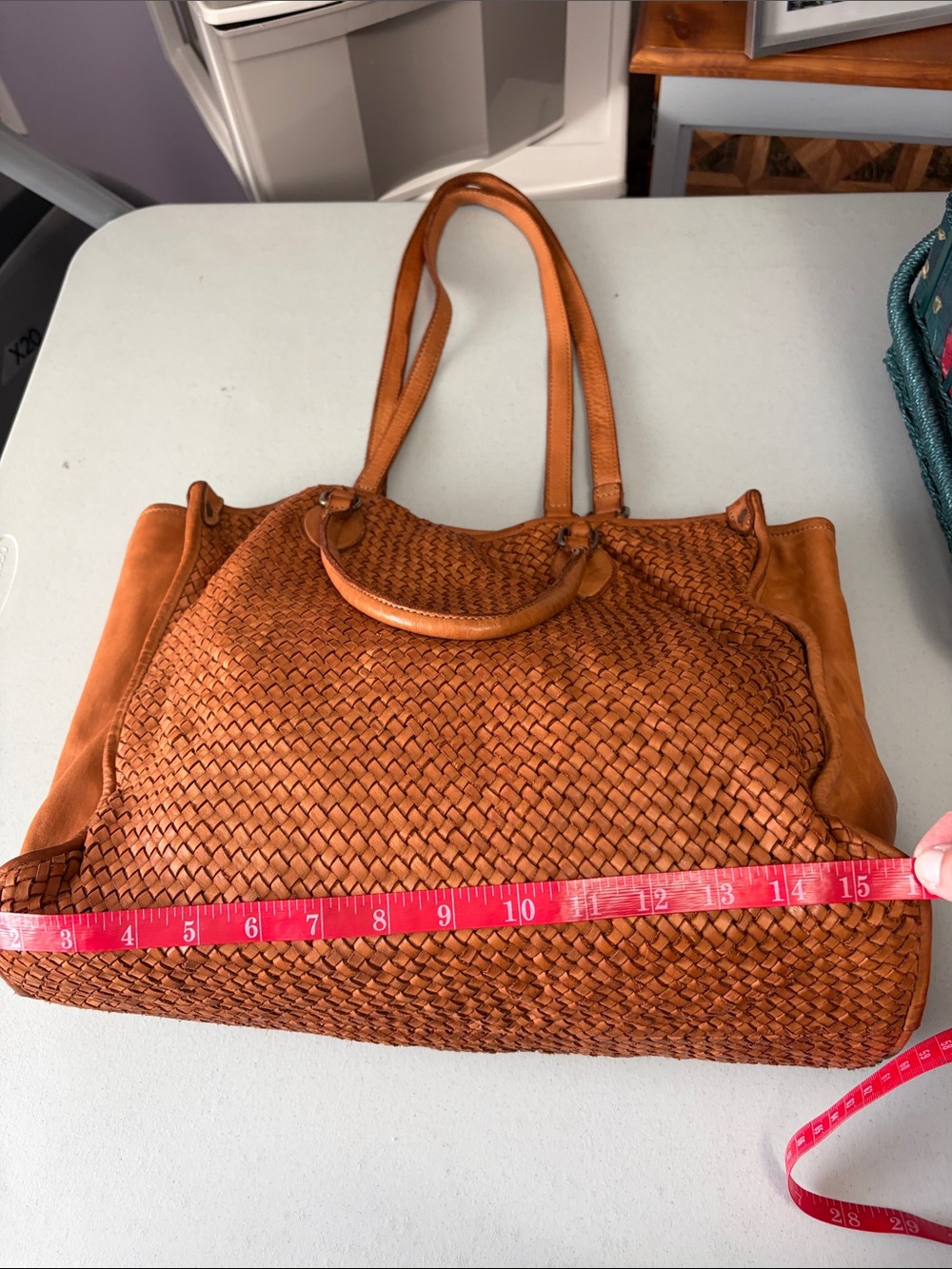 Platania Woven Leather Tote Bag in Cognac made in Italy - Picture 6 of 12